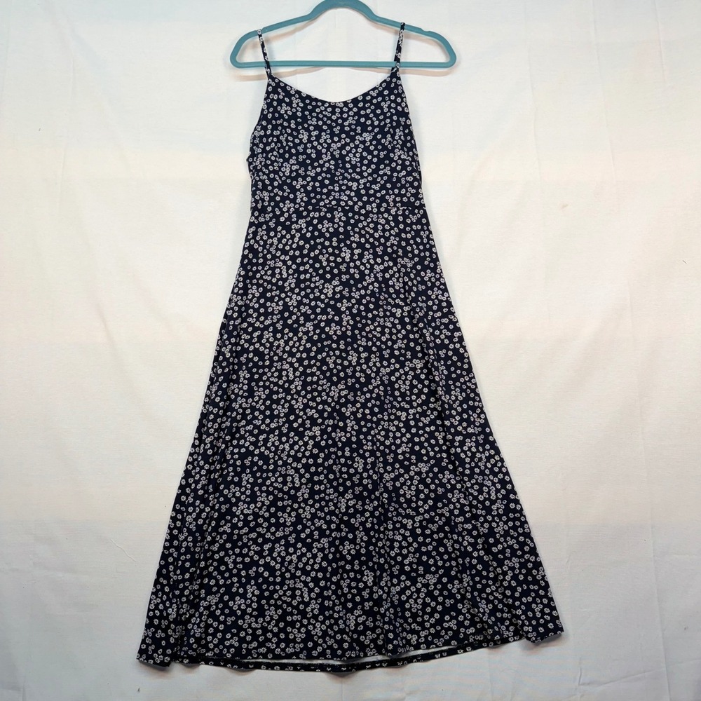Loft Navy Blue White Floral Daisy Smocked Midi Dress 29837182 Size 4 NWT